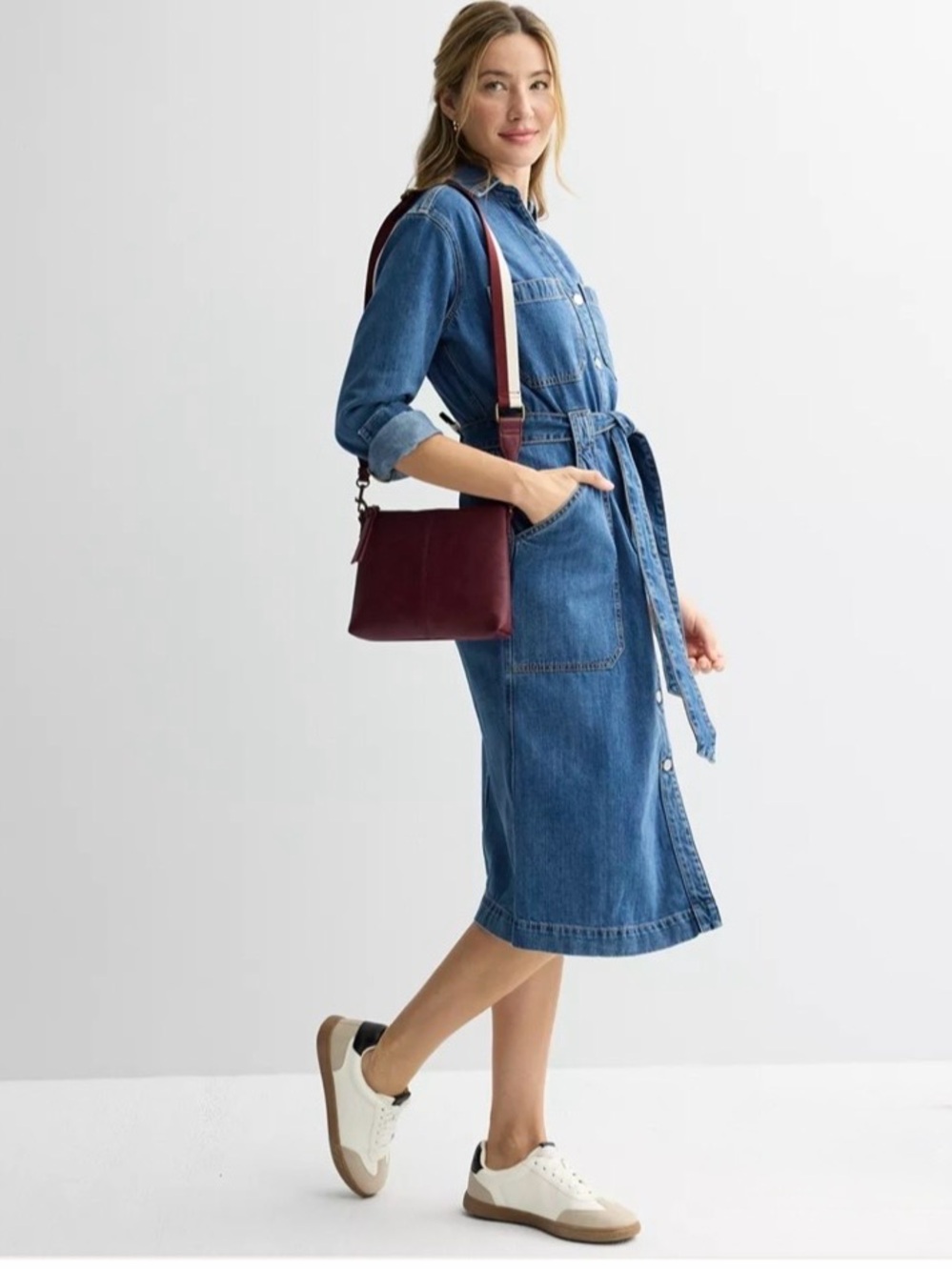 Sonoma Denim Midi Shirt Dress Tie Waist Utility Pockets XXL - Picture 5 of 13